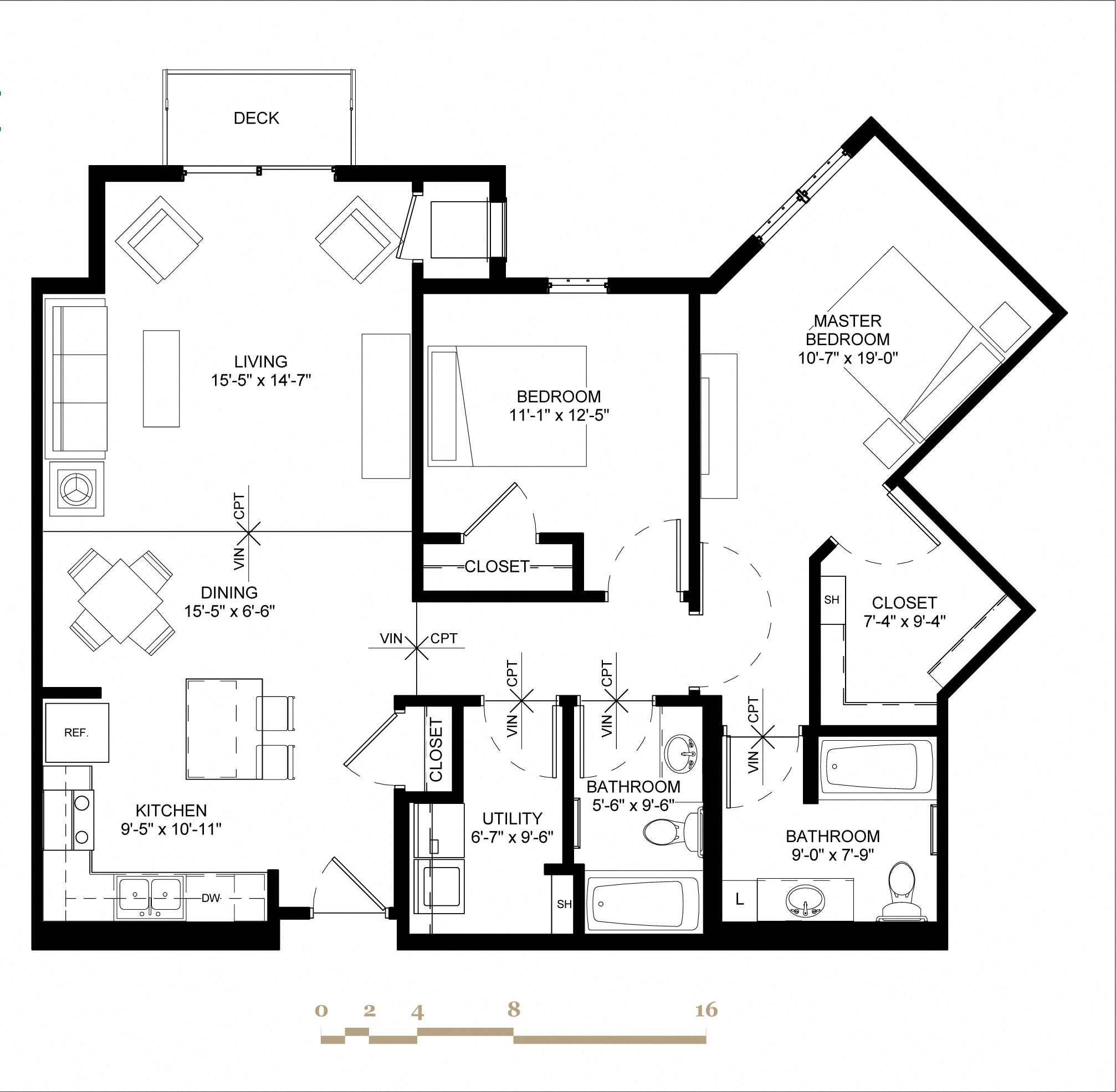 Floor plan for 2 beds, 2 baths, 1211 sqft